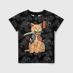 Детская футболка 3D Кот самурай - Якудза