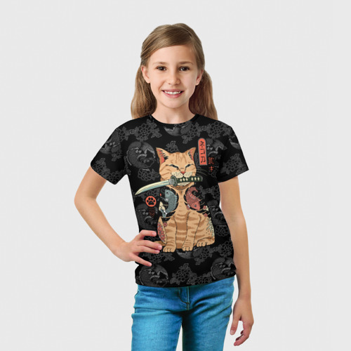 Детская футболка 3D Кот самурай - Якудза, цвет 3D печать - фото 5