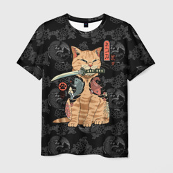 Мужская футболка 3D Кот самурай - Якудза