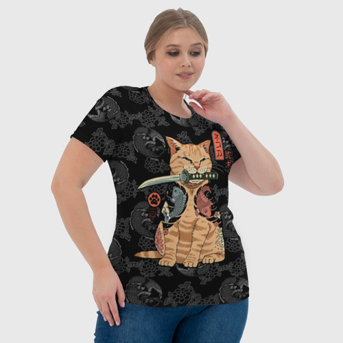Женская футболка 3D с принтом Кот самурай - Якудза, фото #4