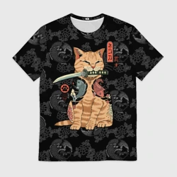 Мужская футболка 3D Кот самурай - Якудза