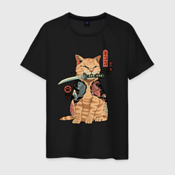Кот самурай с вакидзаси – Мужская футболка хлопок с принтом купить со скидкой в -20%