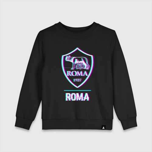 Детский свитшот хлопок с принтом Roma FC в стиле glitch, вид спереди #2