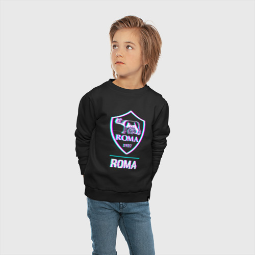 Детский свитшот хлопок с принтом Roma FC в стиле glitch, вид сбоку #3