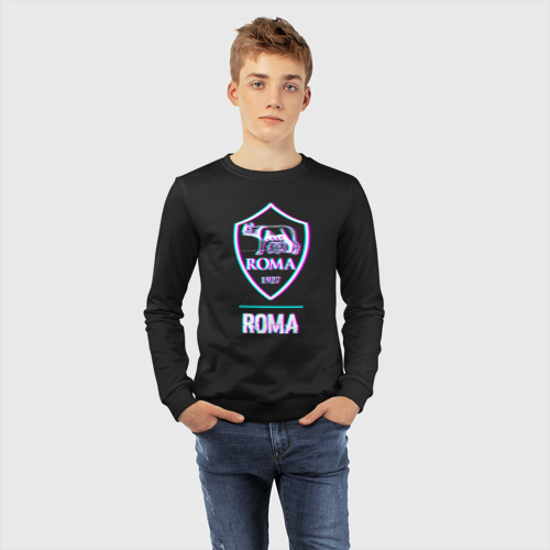 Детский свитшот хлопок с принтом Roma FC в стиле glitch, фото #4