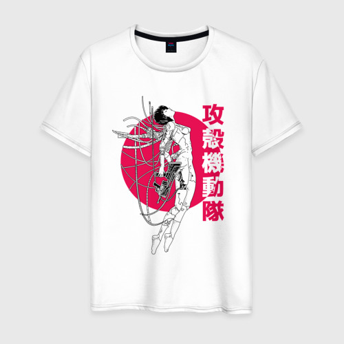 Мужская футболка из хлопка с принтом Девушка киборг - Киберпанк, вид спереди №1