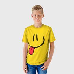 Детская футболка 3D Весёлый смайлик дразнится - фото 2