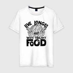 Живи дольше со здоровой пищей – Мужская футболка хлопок с принтом купить со скидкой в -20%