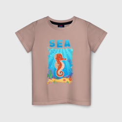 Морской конек под водой – Детская футболка хлопок с принтом купить со скидкой в -20%
