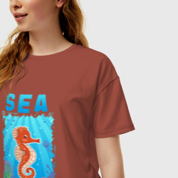 Женская футболка хлопок Oversize Морской конек под водой - фото 2