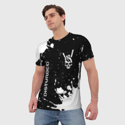 Мужская футболка 3D Disturbed и рок символ на темном фоне - фото 2