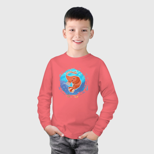 Детский лонгслив хлопок Мультяшная креветка, цвет коралловый - фото 3