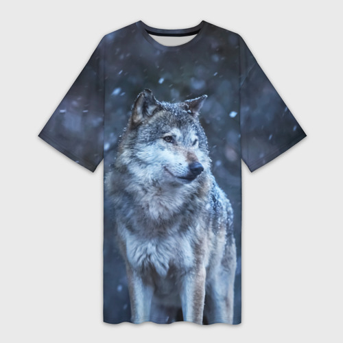 Платье-футболка 3D Лесной волк, цвет 3D печать