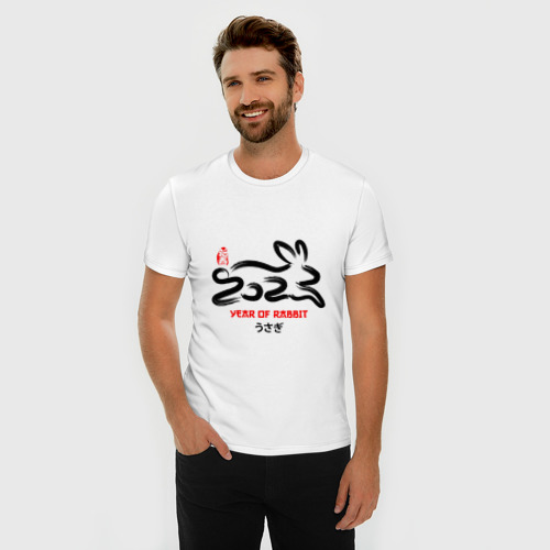 Мужская футболка хлопок Slim Логотип кролика 2023, цвет белый - фото 3