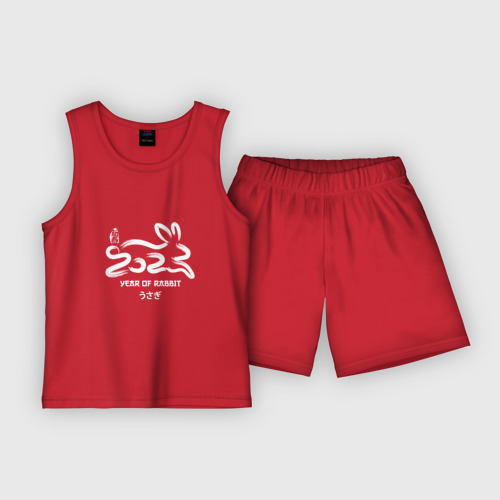 Детская пижама с шортами хлопок Логотип кролика 2023 Китайский новый год, цвет красный