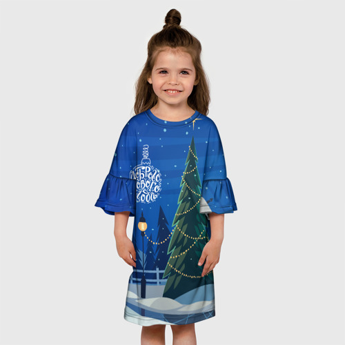 Детское платье 3D с принтом Доброго нового года - праздничная елка, вид сбоку #3