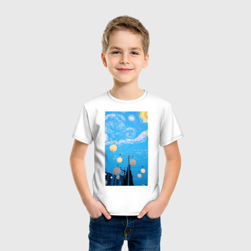 Детская футболка хлопок с принтом Родной Ульяновск по Ван Гогу, фото на моделе #1
