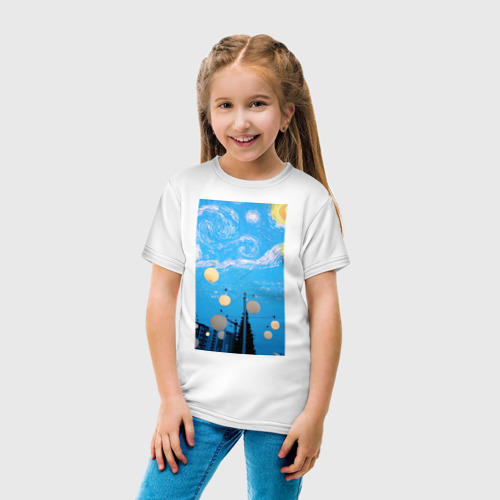 Детская футболка хлопок с принтом Родной Ульяновск по Ван Гогу, вид сбоку #3