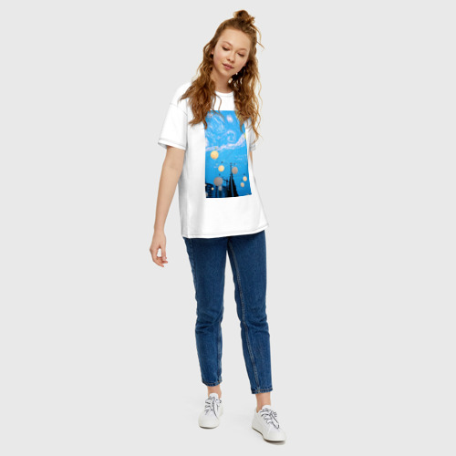 Женская футболка хлопок Oversize с принтом Родной Ульяновск по Ван Гогу, вид сбоку #3