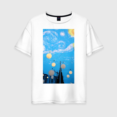 Женская футболка хлопок Oversize с принтом Родной Ульяновск по Ван Гогу, вид спереди #2
