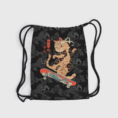 Рюкзак-мешок 3D Кот самурай на скейтборде - фото 6
