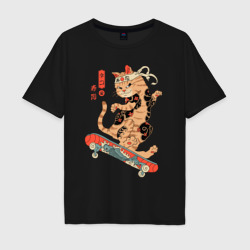 Кот самурай скейтбордист – Мужская футболка хлопок Oversize с принтом купить со скидкой в -16%