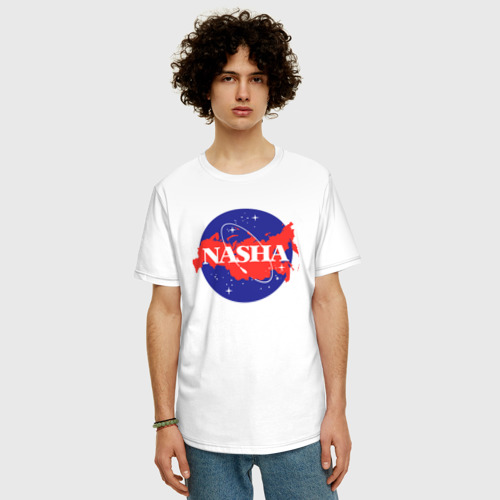 Мужская футболка хлопок Oversize с принтом NASHA - наша Земля, фото на моделе #1