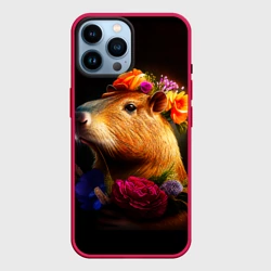 Чехол для iPhone 14 Pro Max Капибара с цветами