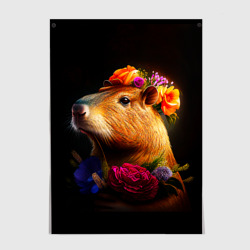 Постер Капибара с цветами