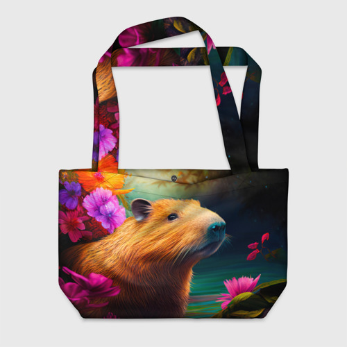 Пляжная сумка 3D Капибара в цветах