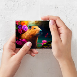 Поздравительная открытка Капибара в цветах - фото 2