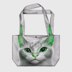 Пляжная сумка 3D Серый кот с зелёным носом - текстура