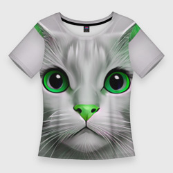 Женская футболка 3D Slim Серый кот с зелёным носом - текстура
