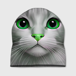 Шапка 3D Серый кот с зелёным носом - текстура