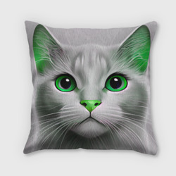 Подушка 3D Серый кот с зелёным носом - текстура