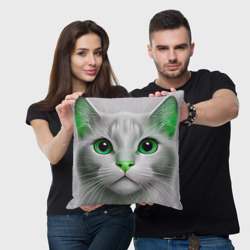 Подушка 3D Серый кот с зелёным носом - текстура - фото 2