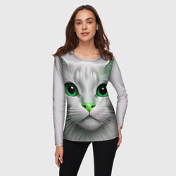 Женский лонгслив 3D Серый кот с зелёным носом - текстура - фото 2