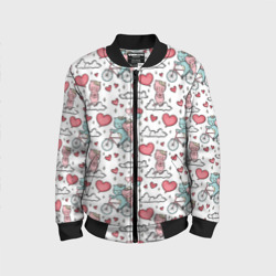 Детский бомбер 3D Влюблённые кот и кошка на велосипеде