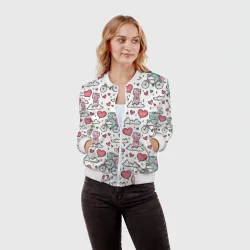 Женский бомбер 3D Влюблённые кот и кошка на велосипеде - фото 2