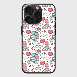 Чехол силиконовый для Apple iPhone 15 Pro матовый Влюблённые кот и кошка на велосипеде