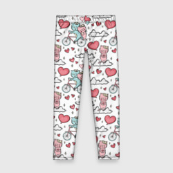 Детские леггинсы 3D Влюблённые кот и кошка на велосипеде