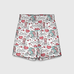 Детские спортивные шорты 3D Влюблённые кот и кошка на велосипеде