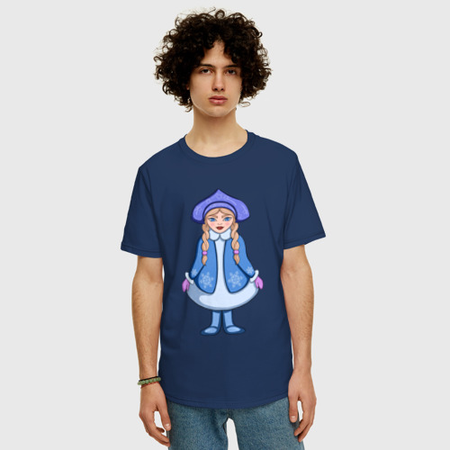 Мужская футболка хлопок Oversize с принтом Снегурочка с косичками, фото на моделе #1