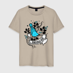 Птица и ягоды - follow me – Мужская футболка хлопок с принтом купить со скидкой в -20%