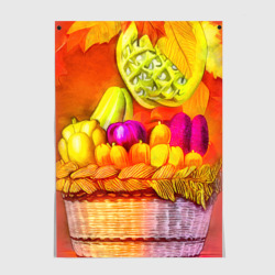 Спелые фрукты и овощи в плетеной корзине – Постер с принтом купить