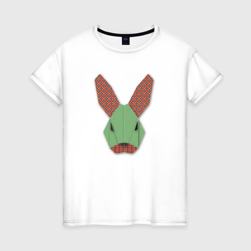 Женская футболка из хлопка с принтом Лоскутный кролик, вид спереди №1