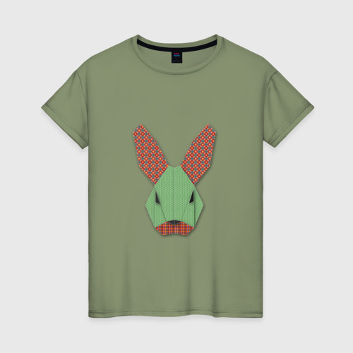 Женская футболка хлопок Patchwork rabbit, цвет авокадо