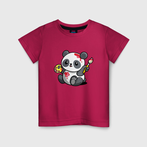 Детская футболка хлопок с принтом Панда - крутой художник! Cutie, вид спереди #2