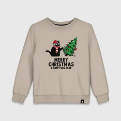 Детский свитшот хлопок Кот роняет новогоднюю ёлку