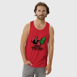 Мужская майка хлопок Кот роняет новогоднюю ёлку - фото 2